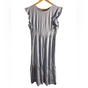 Cynthia Rowley  Blue Linen Blend Ruffle Tiered Maxi Dress L Summer Staple Vacay